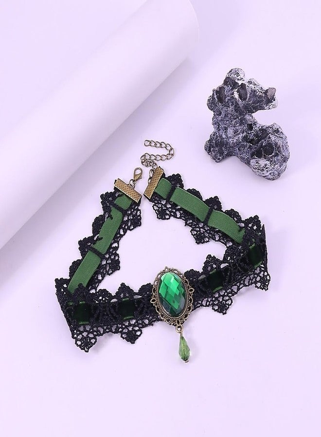 Starwo Gothic Vampire Lace Necklace for Women Retro Victoria Vampire Velvet Choker Necklaces Black Punk Oval Witch Lace Pendant Necklace Halloween Vampires Witch Party Custume Accessories Style2 - Image 4